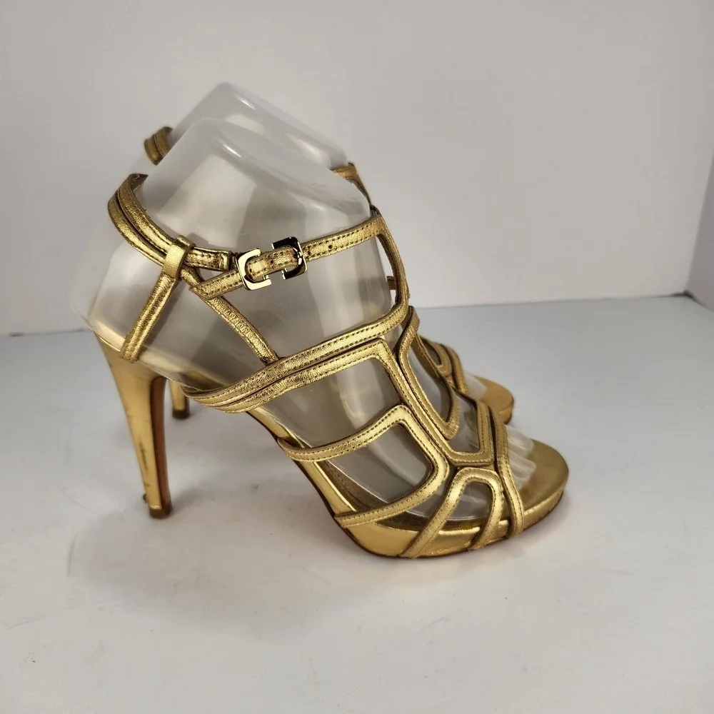 Diane Von Furstenberg DVF Women's 7M Gold Metallic Cage High Heel Sandals